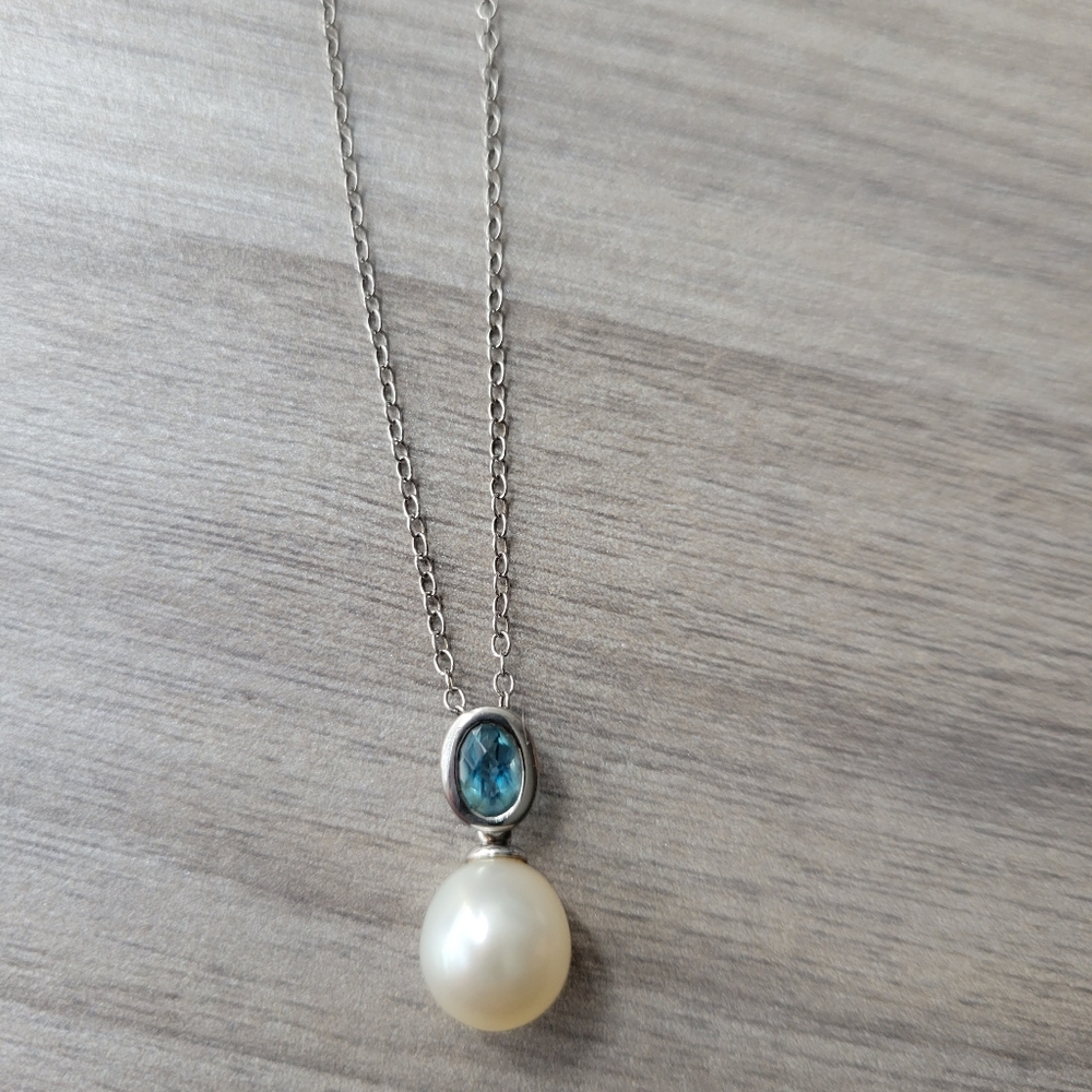 Freshwater Cultured Pearl and Blue Topaz Pendant 925 IPS  Blue Nile
